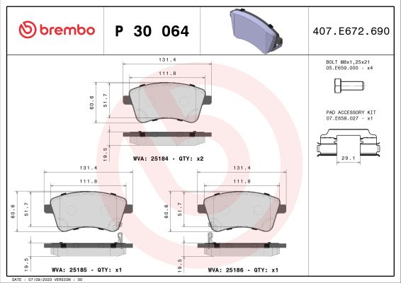 A.B.S. P 30 064 BREMBO Bremsbelagsatz, Scheibenbremse